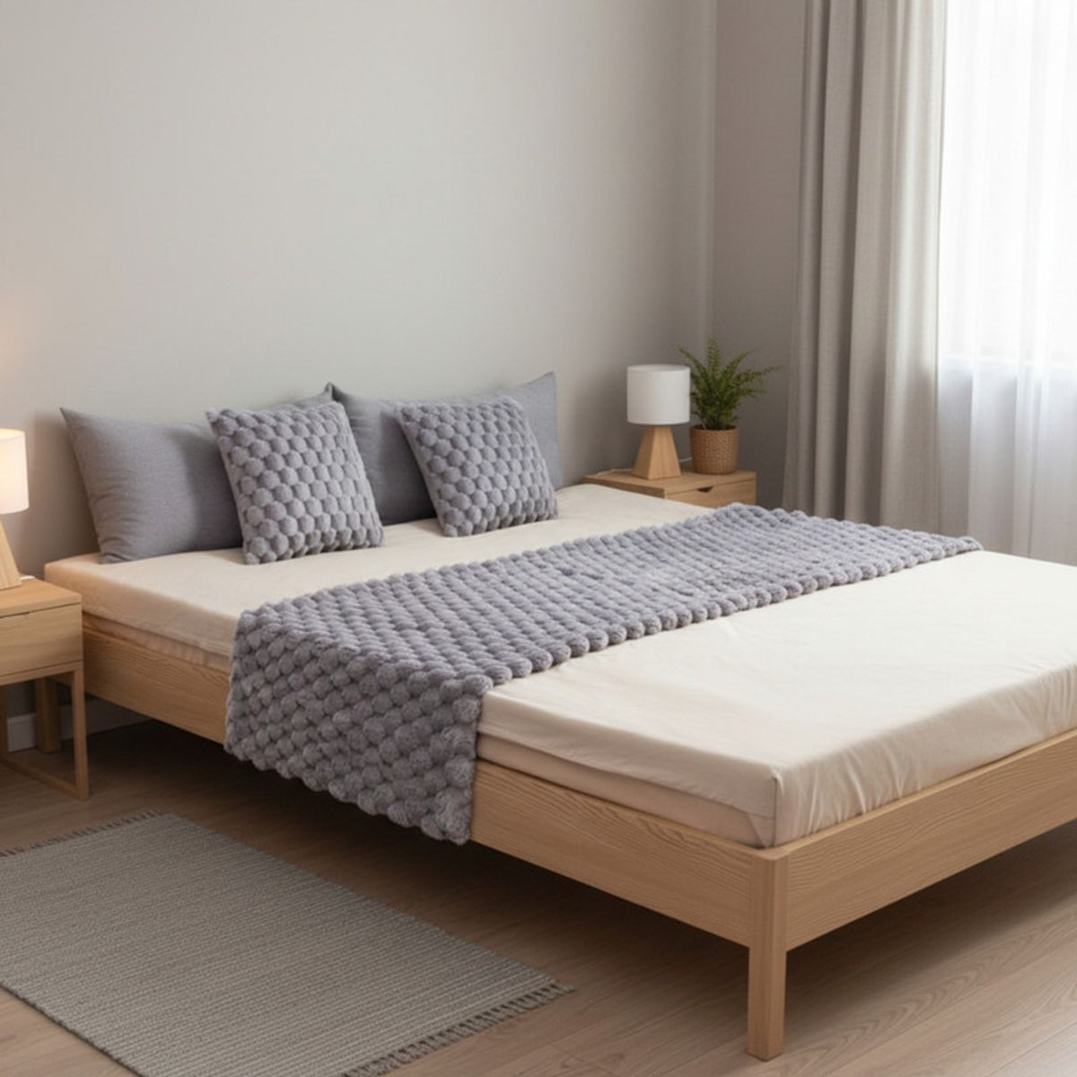 GENERICO - Juego De Piecera Peluda Texturizada Medida 70x190cm Pie De Cama Gris