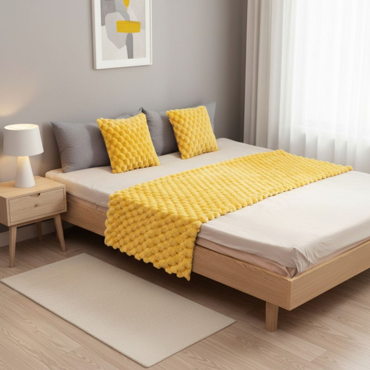 GENERICO - Juego De Piecera Peluda Texturizada Medida 70x190cm Pie De Cama Amarillo