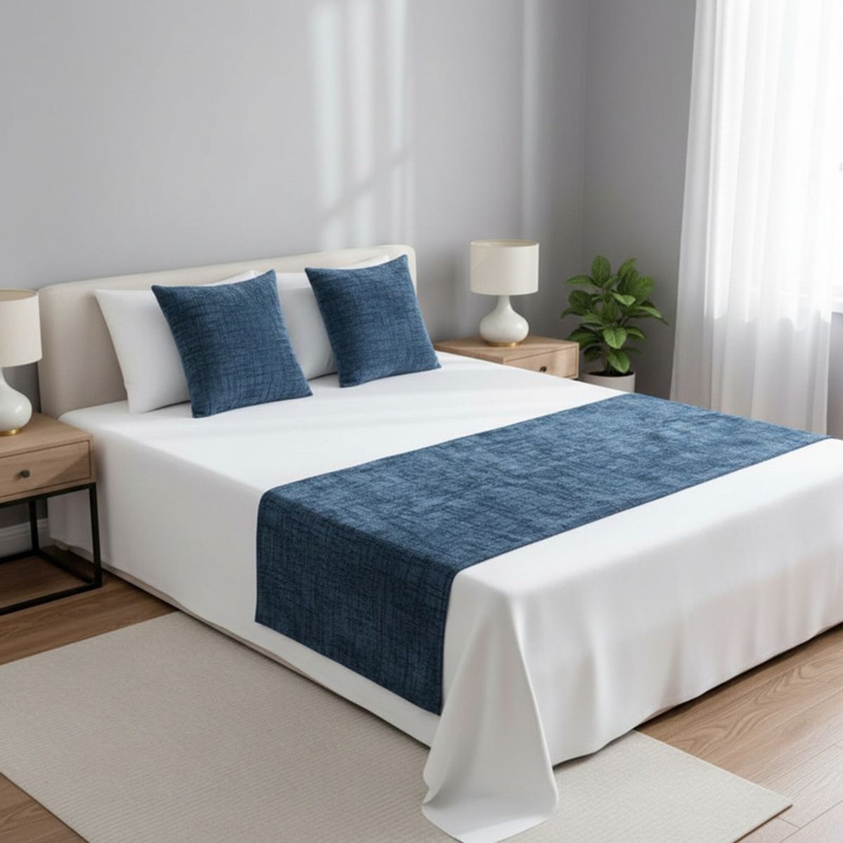 GENERICO - Juego De Piecera Chenille Medida 70x210cm Pie De Cama Azul
