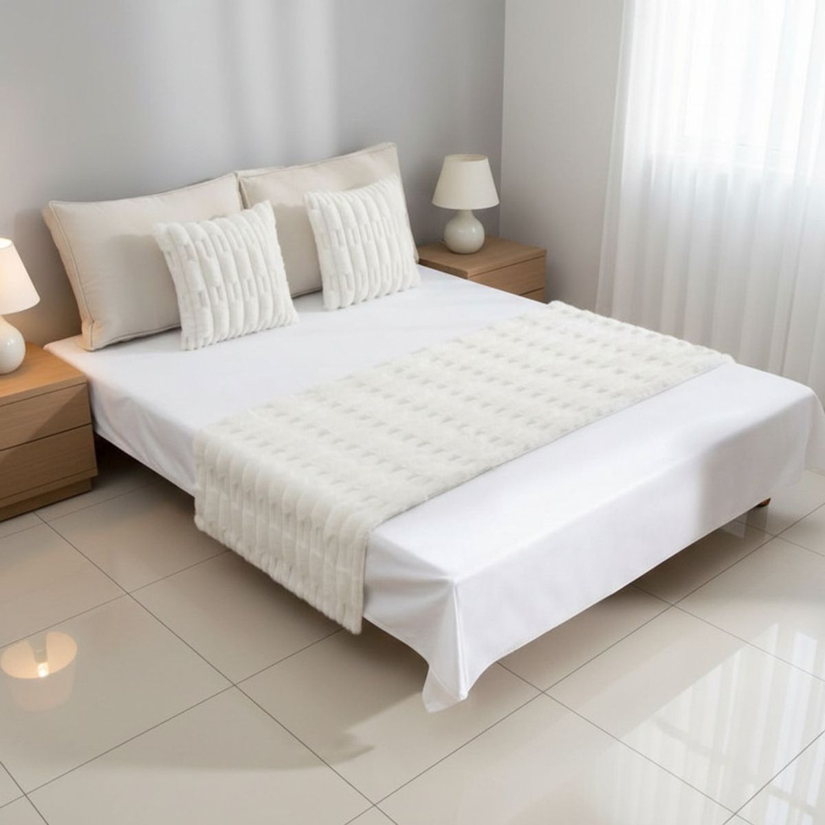GENERICO - Juego De Piecera Texturizada Medida 70x210cm Pie De Cama Blanco