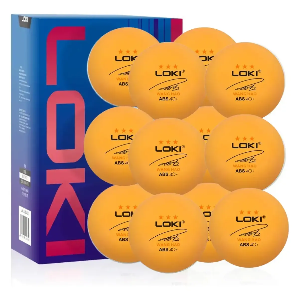 LOKI - Set 12 Pelotas Tenis de Mesa Pro 3 Estrellas Abs 40+ Naranja