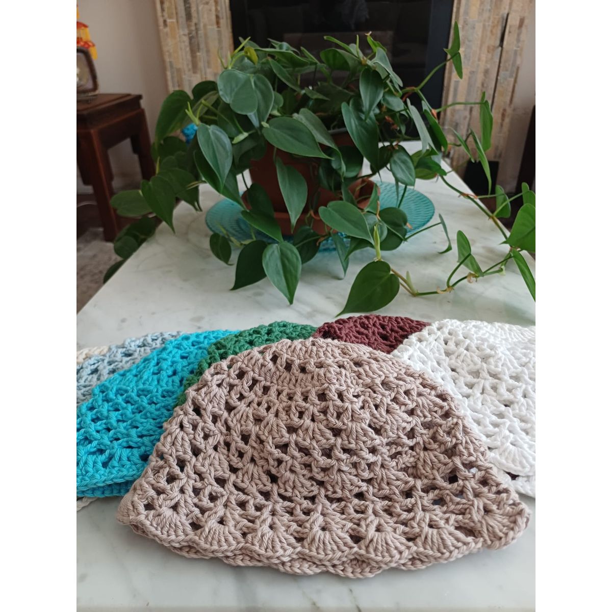 GENERICO - Mesh hat - Casquete tejido a crochet para el cabello - café