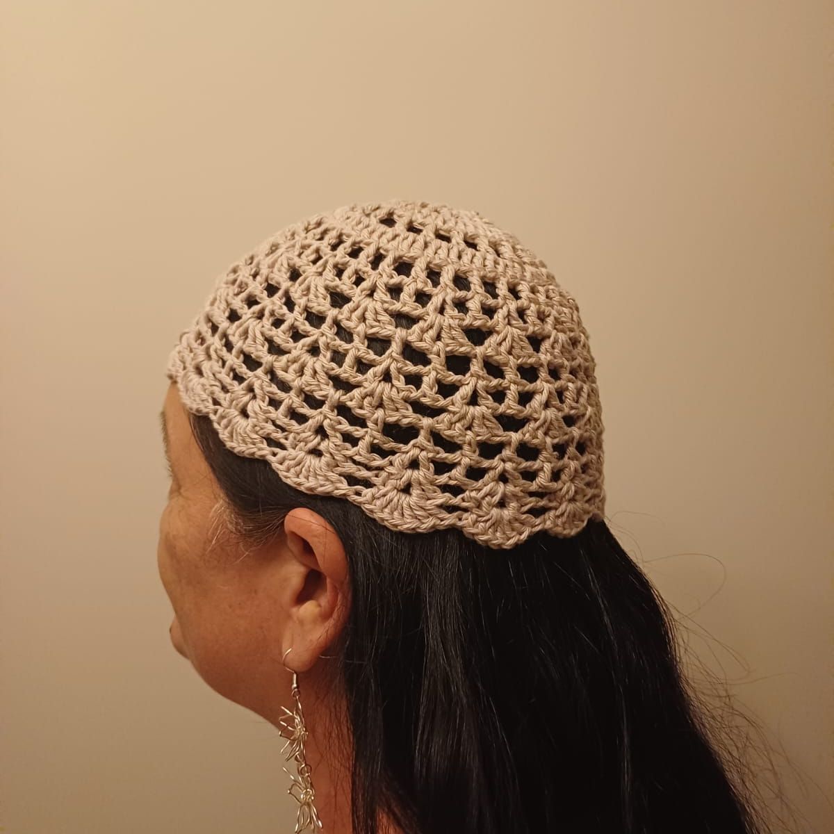 GENERICO - Mesh hat - Casquete tejido a crochet para el cabello - café
