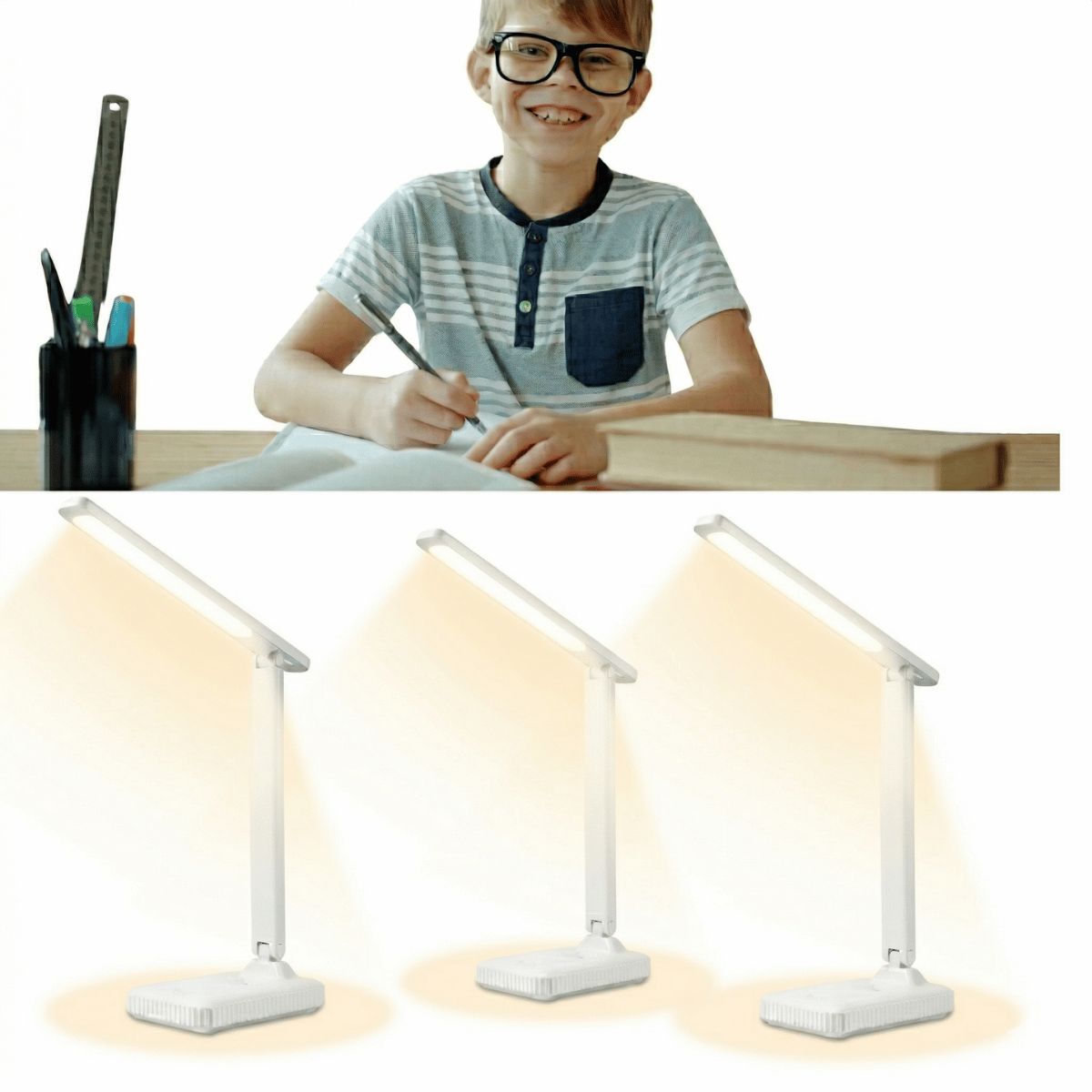 GENERICO - Packx3 Lámpara plegable Escritorio LED Recargable Soporte Celular Táctil