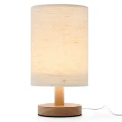 GENERICO - Lámpara de Sobremesa con Estructura de Madera y Pantalla Beige