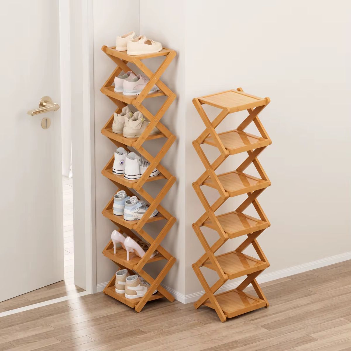 GENERICO - Zapatero Organizador Plegable De Bambú 7 Niveles Multiuso.