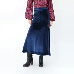 NATALIA SEGUEL - Falda Romi Azul Terciopelo - Diseño de Autor -