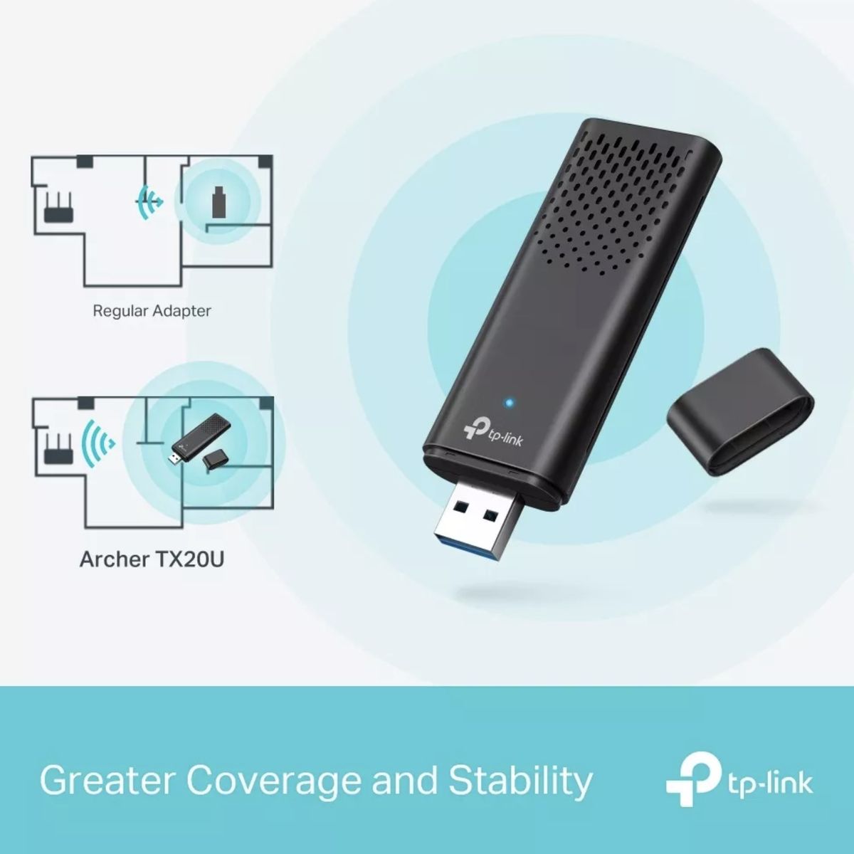 TP LINK - Archer Adaptador USB Wi-Fi 6 inalámbrico de alta ganancia AX1800