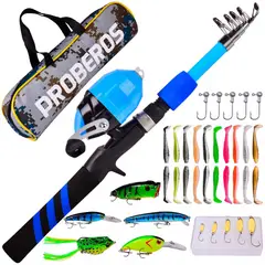 GENERICO - Kit Pesca 1,8 m Caña Carrete Señuelos Accesorios Con Bolsa
