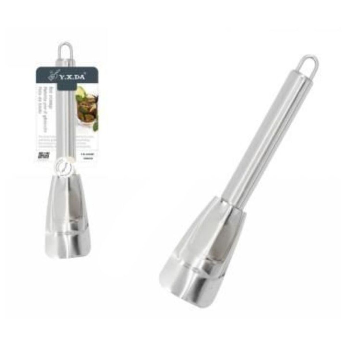 GENERICO - Pisapapas y Mortero Manual 19.5 cm - Acero Inoxidable Premium - 1 Unidad