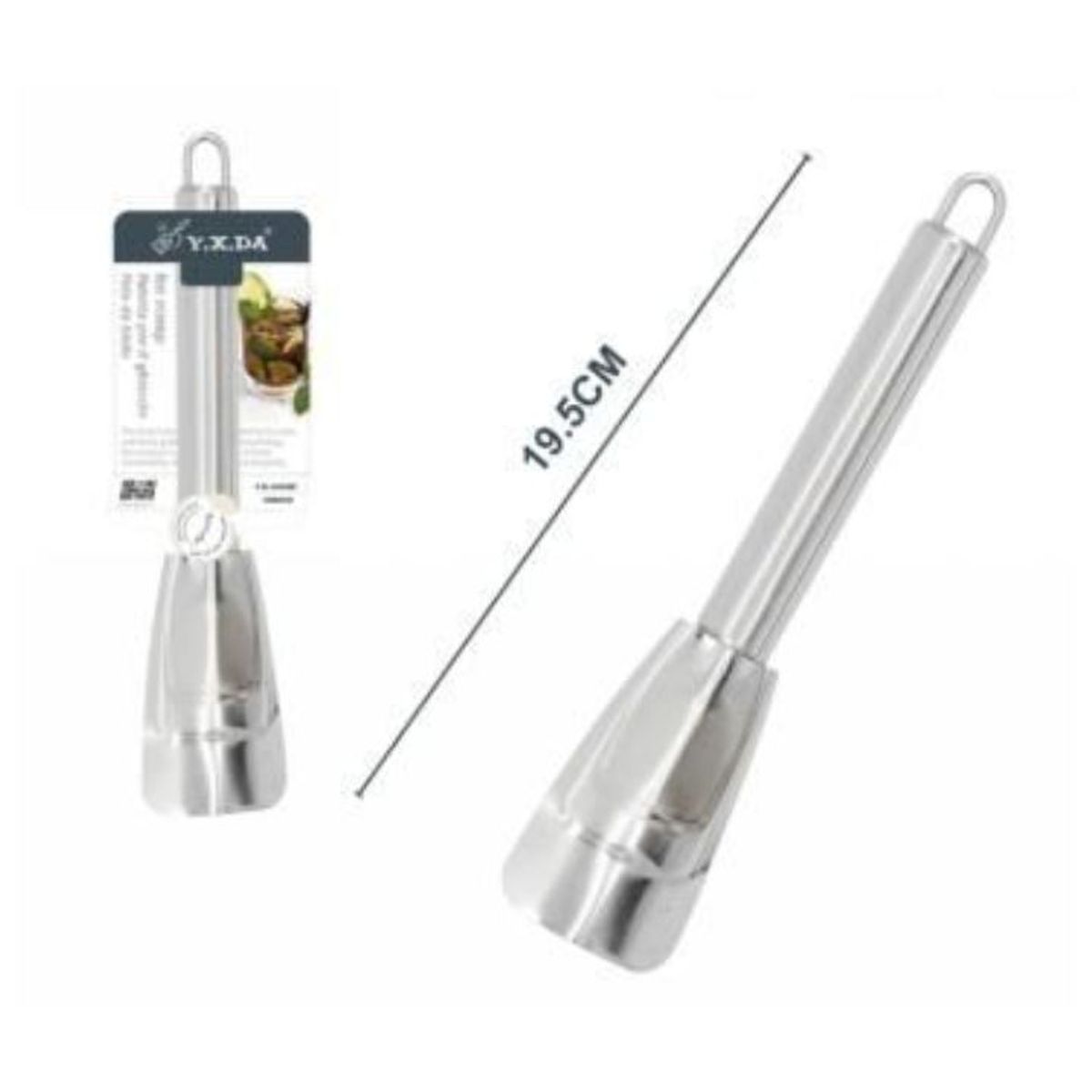 GENERICO - Pisapapas y Mortero Manual 19.5 cm - Acero Inoxidable Premium - 1 Unidad