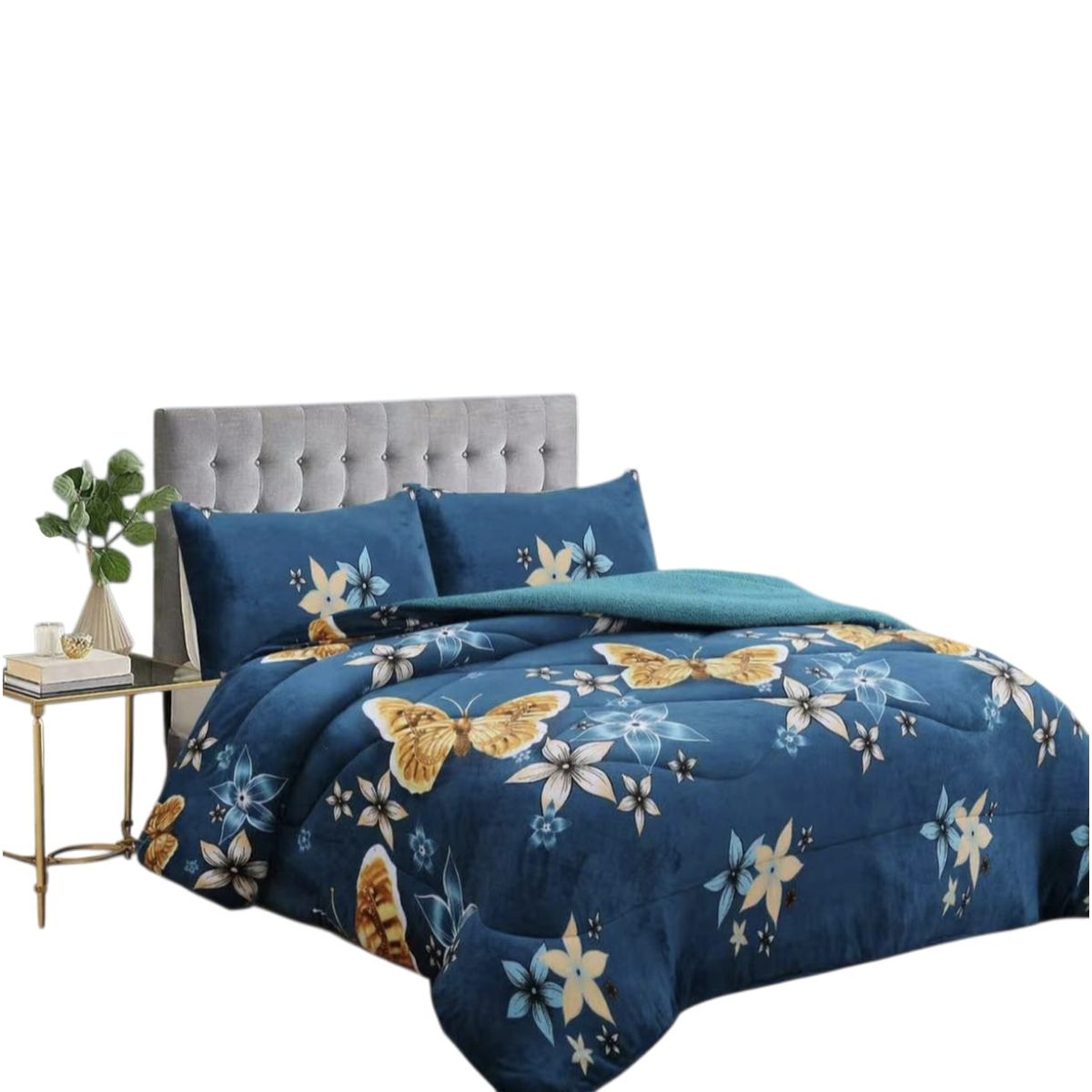 GENERICO - Cobertor  Plush con Choporro, 2 plazas, Azul Mariposas