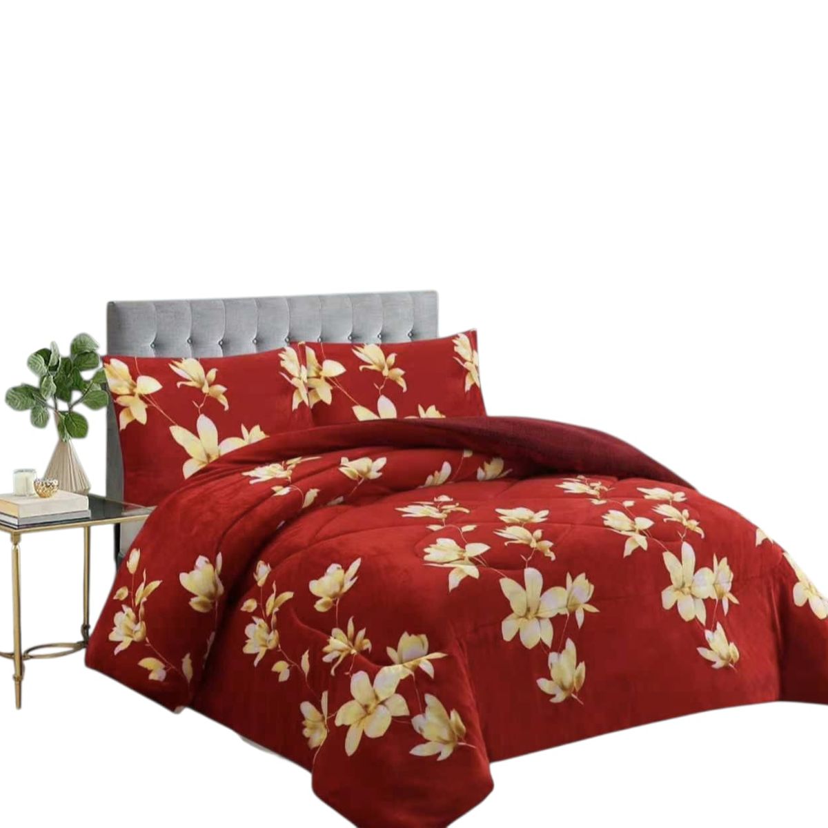 GENERICO - Cobertor  Plush con Choporro, 2 plazas, Rojo Floreado