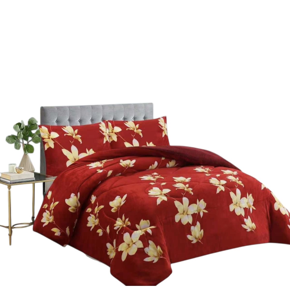 GENERICO - Cobertor  Plush con Choporro, 2 plazas, Rojo Floreado