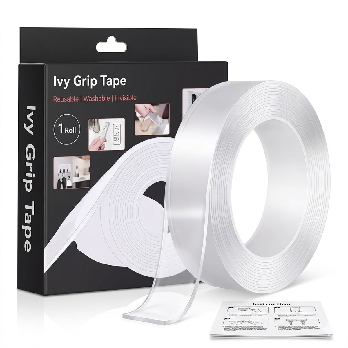 GENERICO - Cinta Doble Contacto Transparente 3 Metros Ivy Grip Tape Color Blanco Liso