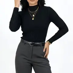 HIPSY SWIMWEAR - Sweater cuello alto mujer acanalado básico colores
