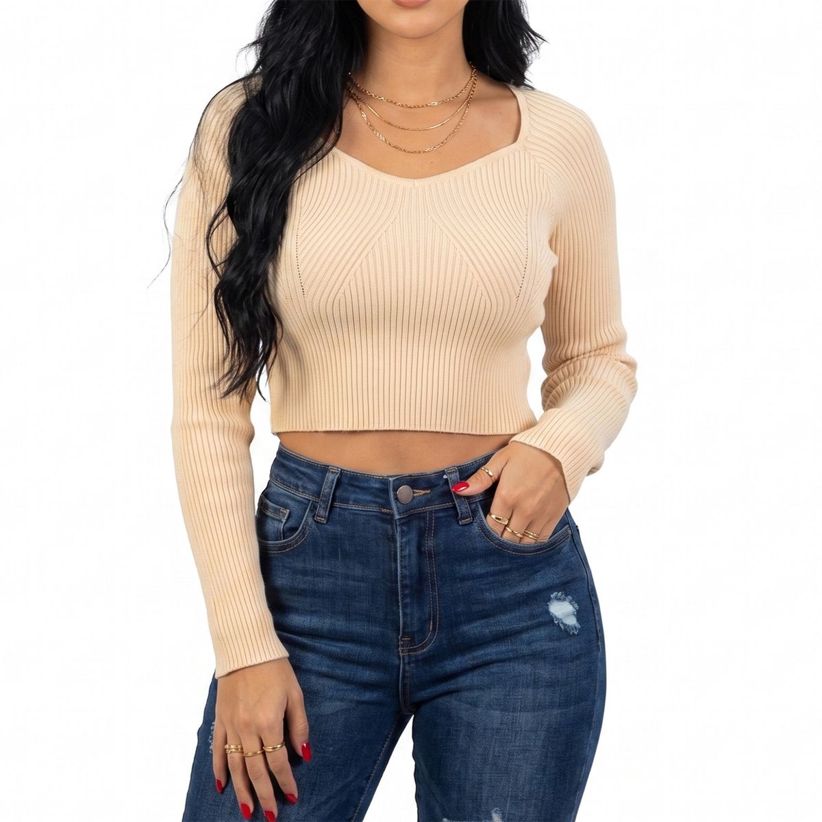 HIPSY SWIMWEAR - Sweater crop mujer invierno colores