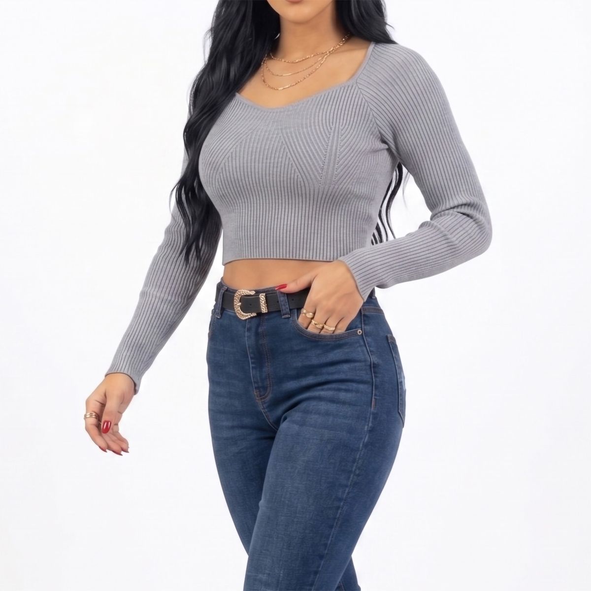 HIPSY SWIMWEAR - Sweater crop mujer invierno colores