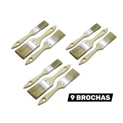 GENERICO - PACK 9 Brochas Pintar 2 1/2 + 1 1/2 + 3/4 pulg Cerda Mixta. (3SET)