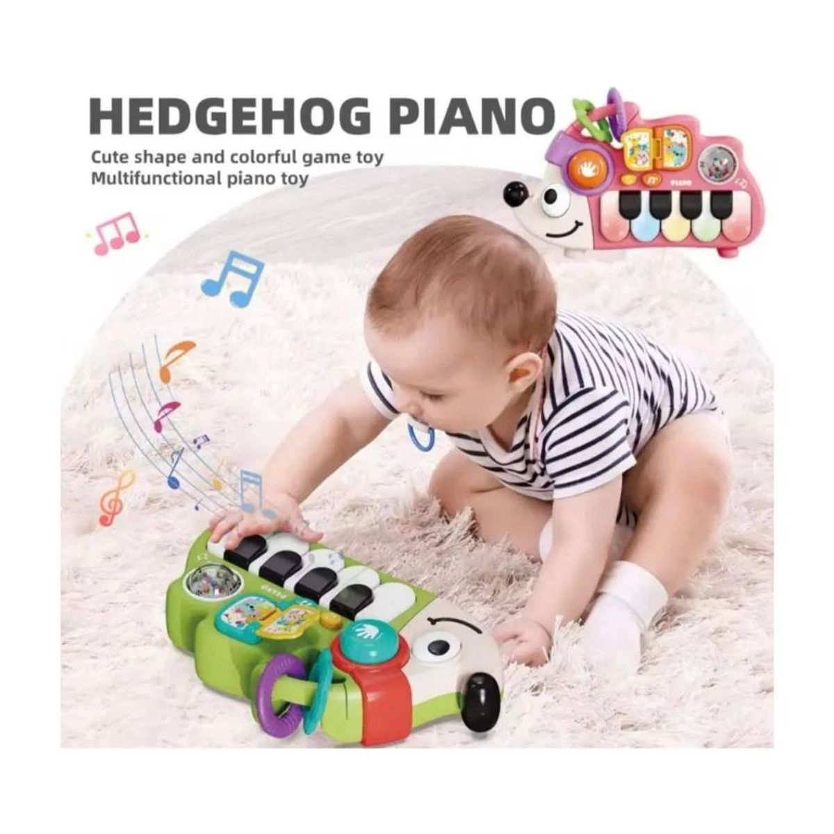 GENERICO - Piano Musical Didáctico para Bebés con Diseño de Erizo Luces y Sonidos Verde