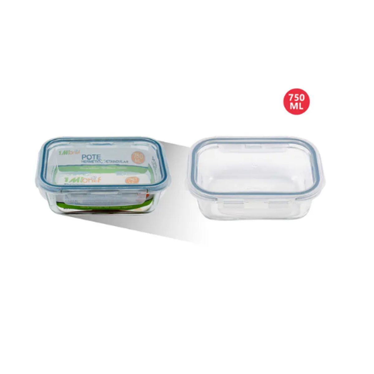 GENERICO - Contenedor Hermético de Vidrio RECTANGULAR- Tapa con Válvula y Cierre de Seguridad 750ml