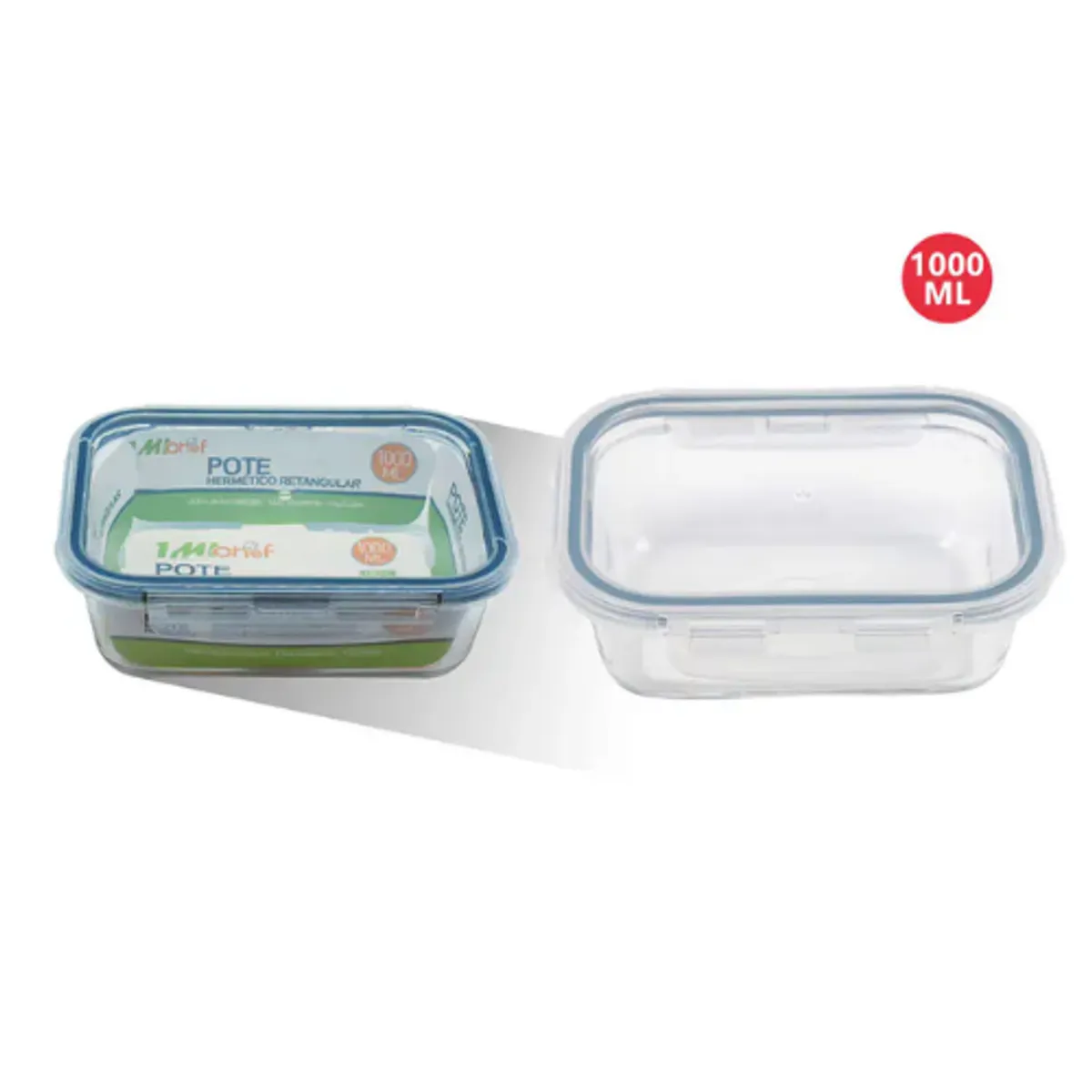 GENERICO - Contenedor Hermético de Vidrio RECTANGULAR- Tapa con Válvula y Cierre de Seguridad 1000ml