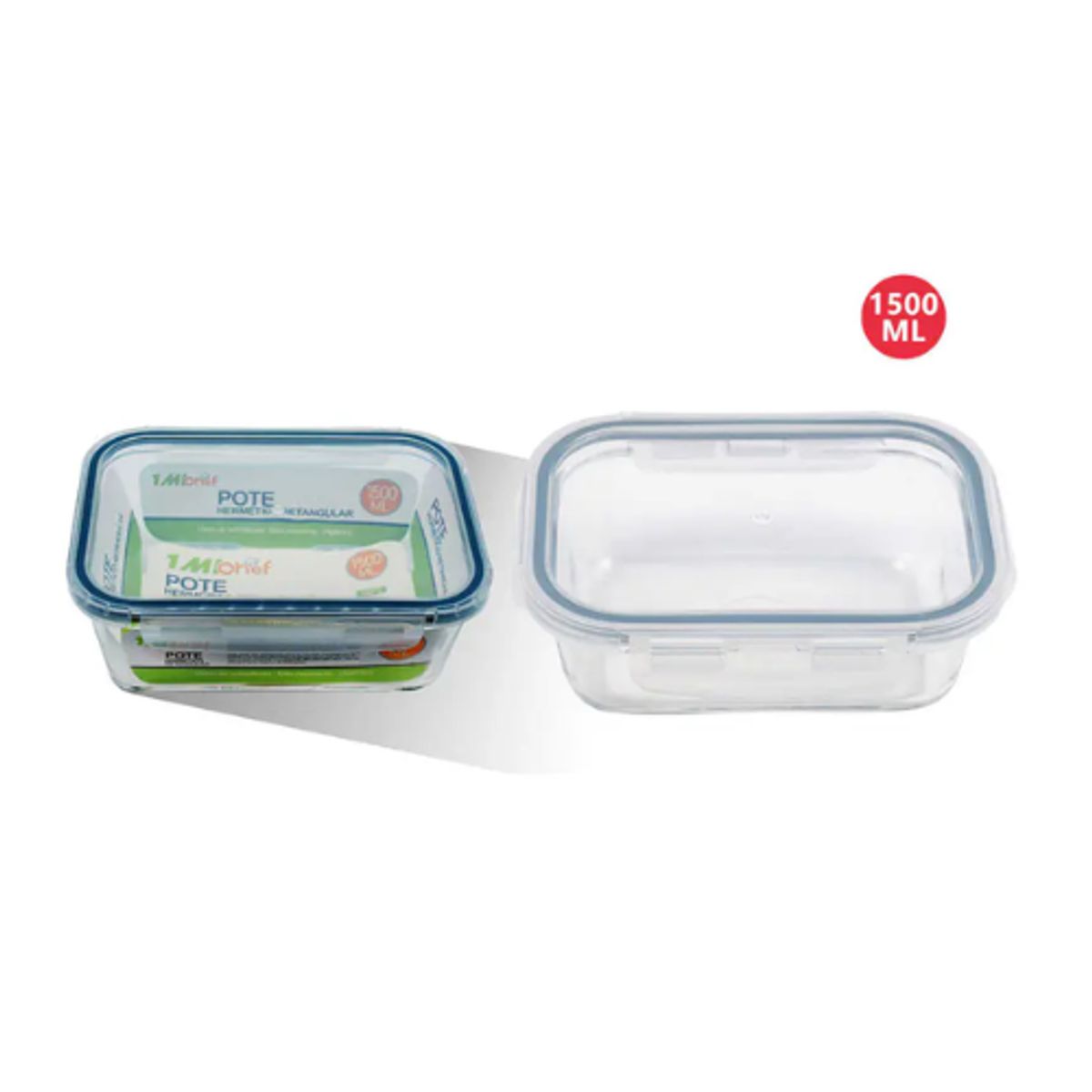 GENERICO - Contenedor Hermético de Vidrio RECTANGULAR- Tapa con Válvula y Cierre de Seguridad 1500ml