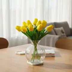 ARBUSTO REAL - Ramos De 9 Tulipanes Flores Artificiales Decoración Hogar - Amarillo - Talla Única