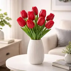 ARBUSTO REAL - Ramos De 9 Tulipanes Flores Artificiales Decoración Hogar - Rojo