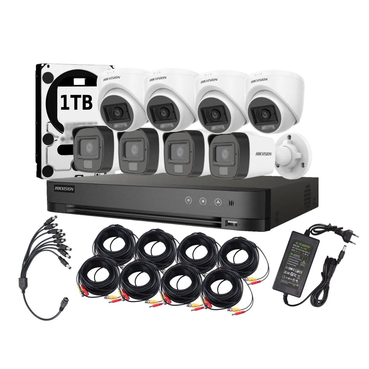 HIKVISION - Kit 8 Cámaras Hikvision Lite Smart Dual Light 4 Bala y 4 Domo