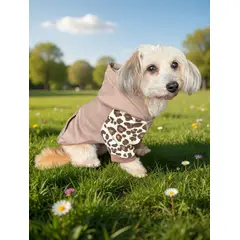 GENERICO - Poleron para Perro y Gato - Hoodie Crema Animal Print con gorro Talla M