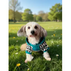 GENERICO - Poleron para Perro y Gato - Hoodie Turquesa-Animal Print con gorro Talla S