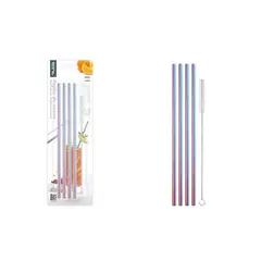 GENERICO - Set De 4 Pajitas De Acero Inoxidable 21.5 cm - Multicolor Tornasolado - Incluye Cepillo De Limpieza