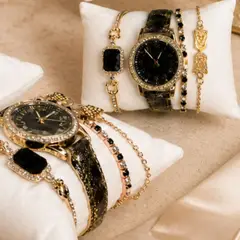 GENERICO - Set Reloj + Pulseras Para Dama De Lujo Negro