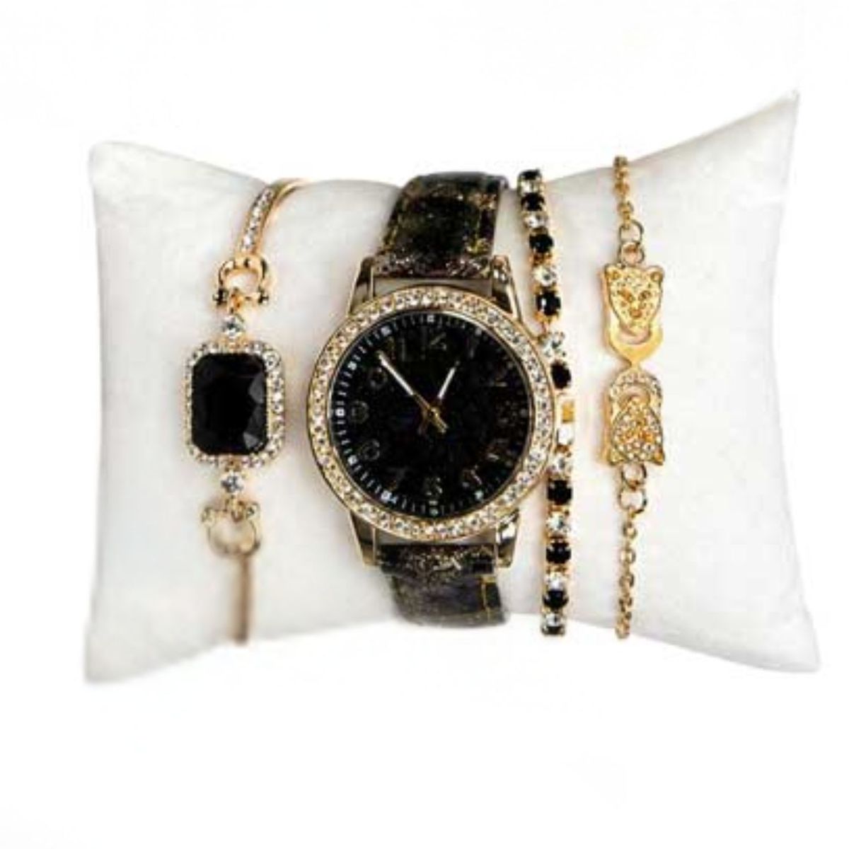 GENERICO - Set Reloj + Pulseras Para Dama De Lujo Negro