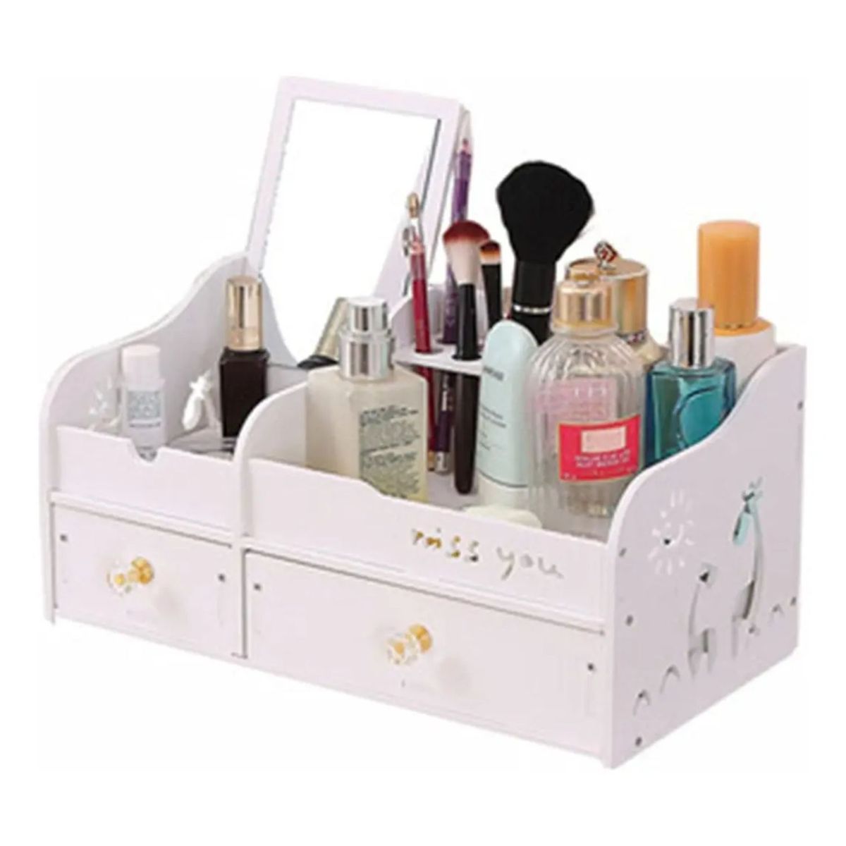 GENERICO - Organizador Maquillaje Con Espejo Y Cajones De Escritorio
