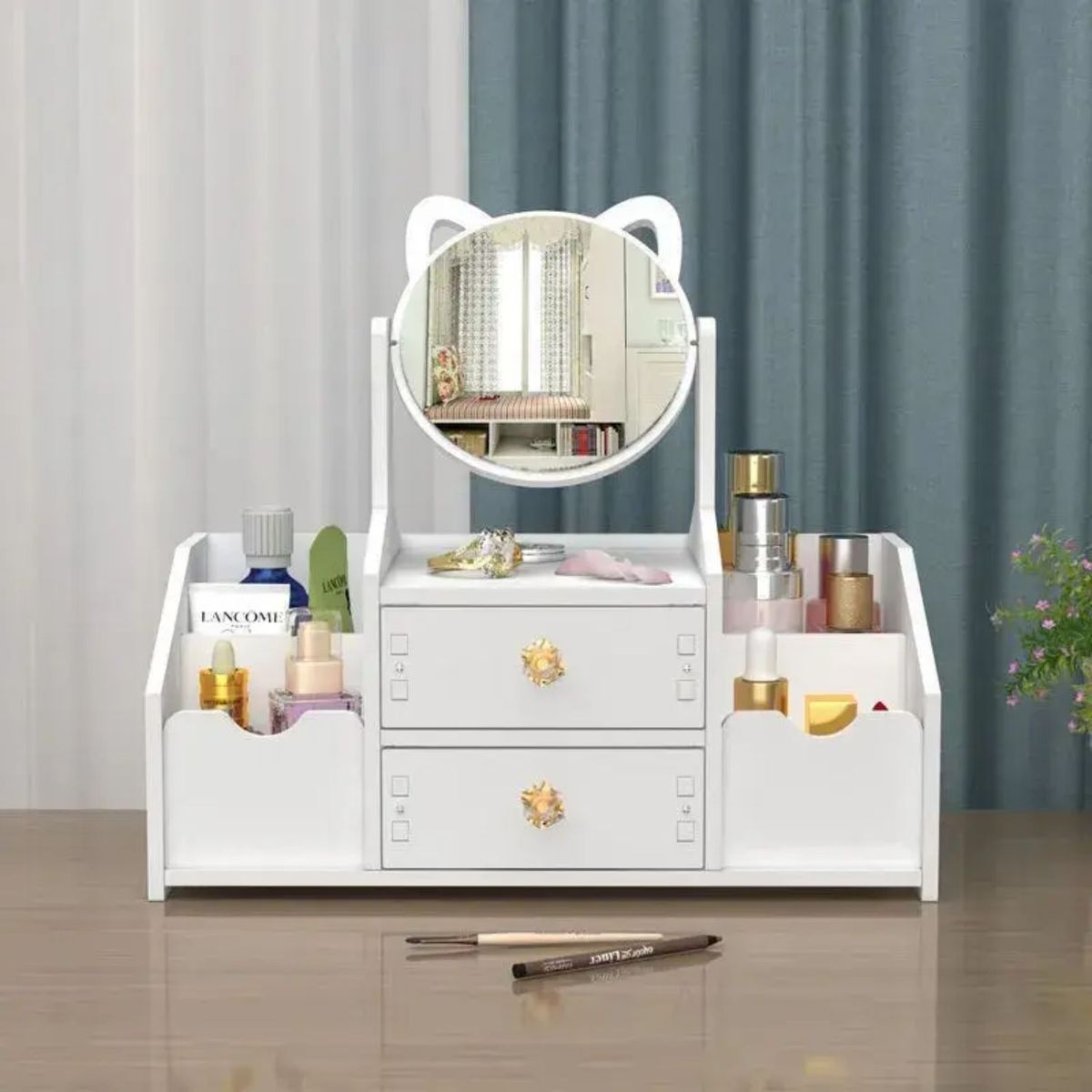 GENERICO - Organizador Maquillaje Con Espejo Oreja Gato Y Cajones