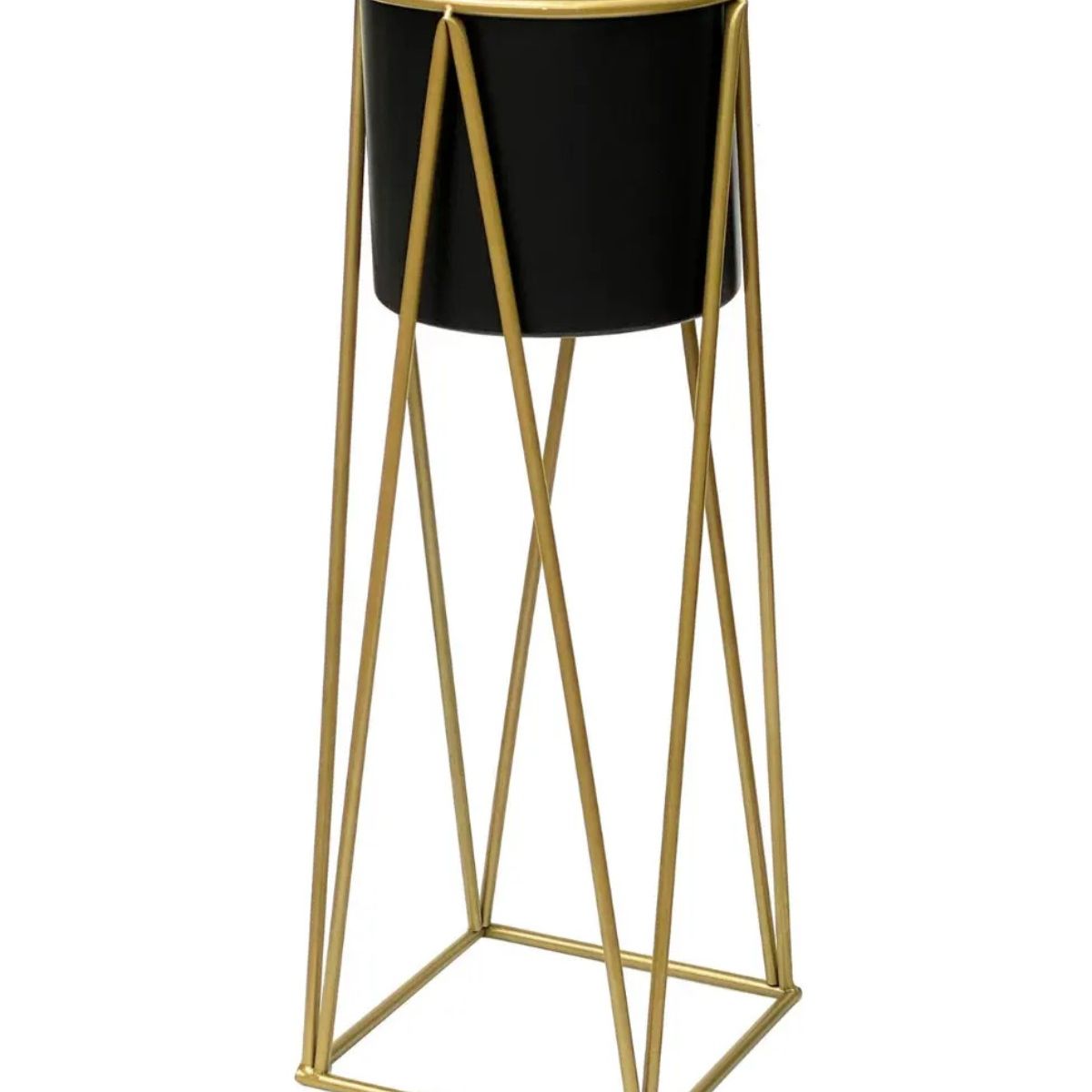 GENERICO - Porta Macetero Pedestal Maceta Plantas Negro Dorado Labg