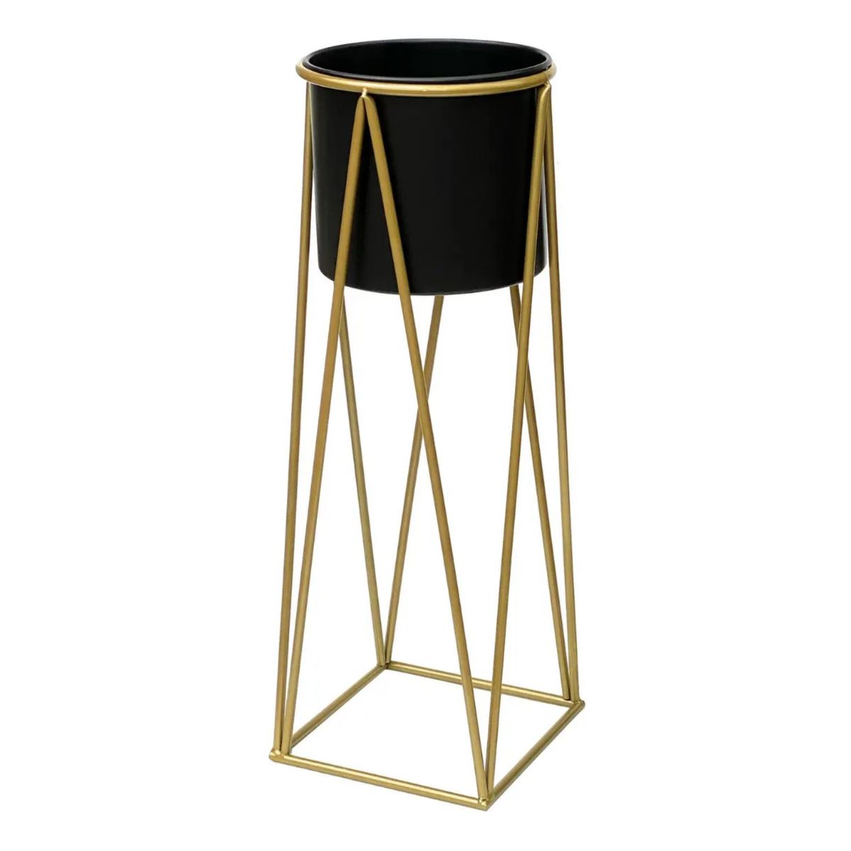 GENERICO - Porta Macetero Pedestal Maceta Plantas Negro Dorado Labg