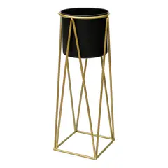 GENERICO - Porta Macetero Pedestal Maceta Plantas Negro Dorado Labg
