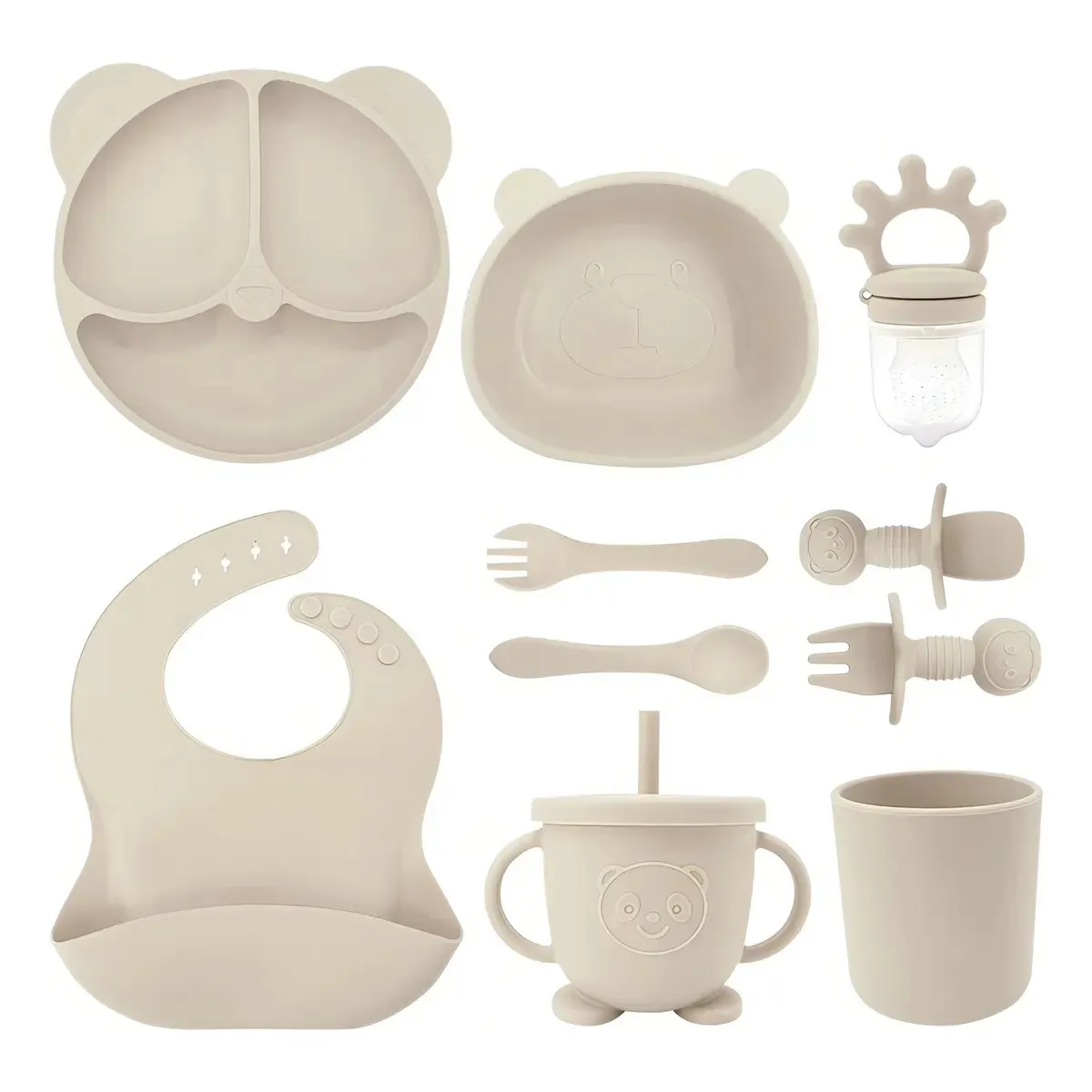 GENERICO - Set 10pcs Alimentación Silicona Dividida Con Ventosa Bebés Color Beige Labg
