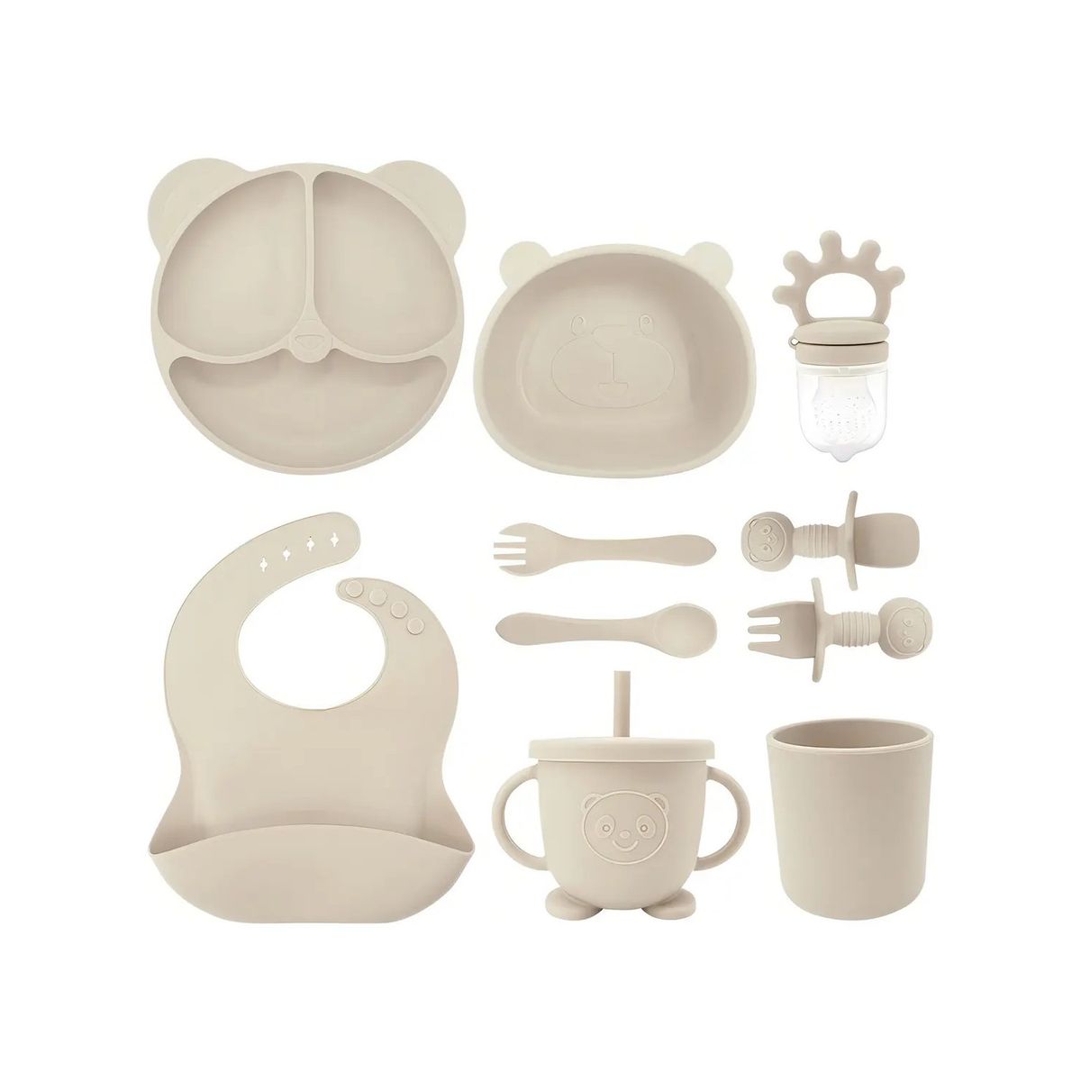 GENERICO - Set 10pcs Alimentación Silicona Dividida Con Ventosa Bebés Color Beige Labg
