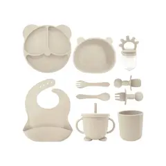 GENERICO - Set 10pcs Alimentación Silicona Dividida Con Ventosa Bebés Color Beige Labg