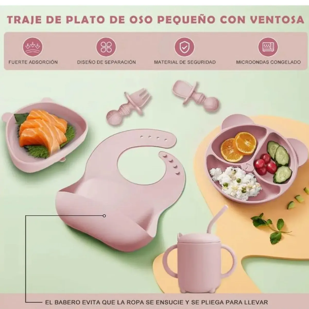 GENERICO - Set 10pcs Alimentación Silicona Dividida Con Ventosa Bebés Color Beige Labg