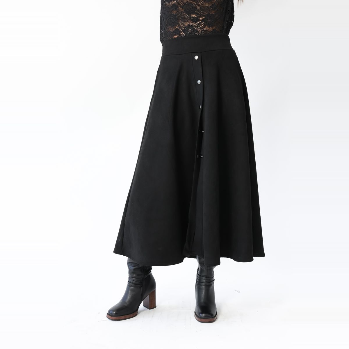 NATALIA SEGUEL - Falda Roma Gamuza Negro - Diseño Chileno - Natalia Seguel