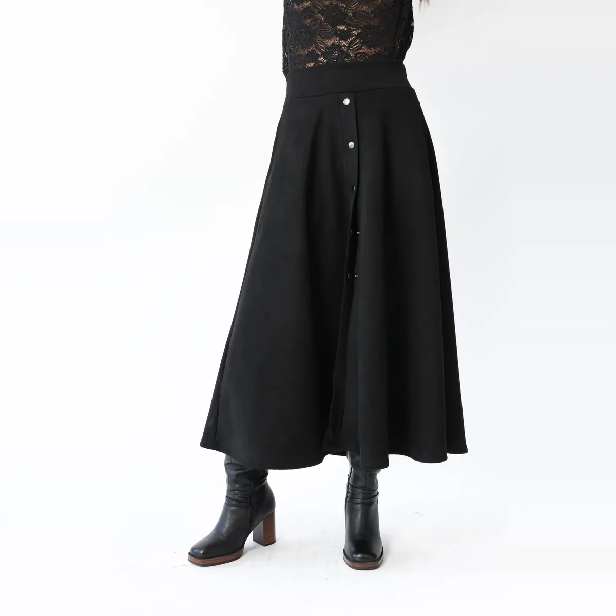 NATALIA SEGUEL - Falda Roma Gamuza Negro - Diseño Chileno - Natalia Seguel