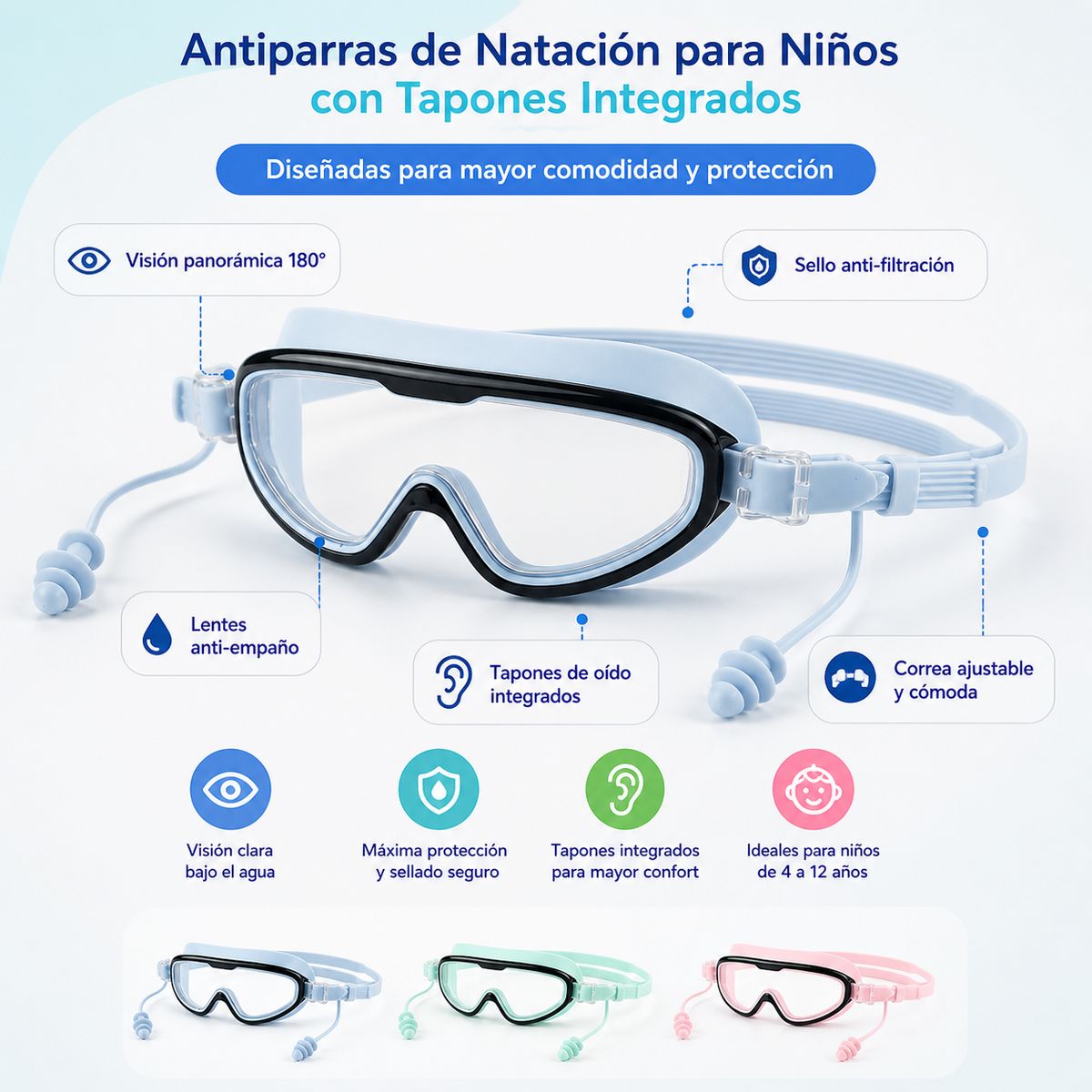 MAMBOKIDS - Lentes Natacion Vision Panoramica Ninos - Mambo Kids