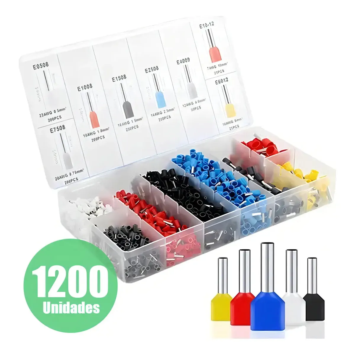 GENERICO - Kit Terminales Electricos Ferrules 1200 Tazones Y Vasos Térmicos