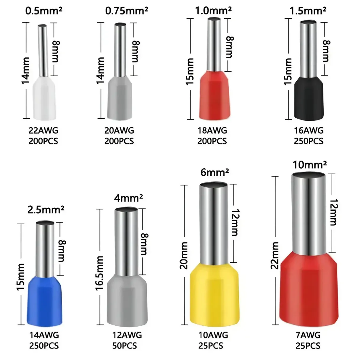 GENERICO - Kit Terminales Electricos Ferrules 1200 Tazones Y Vasos Térmicos