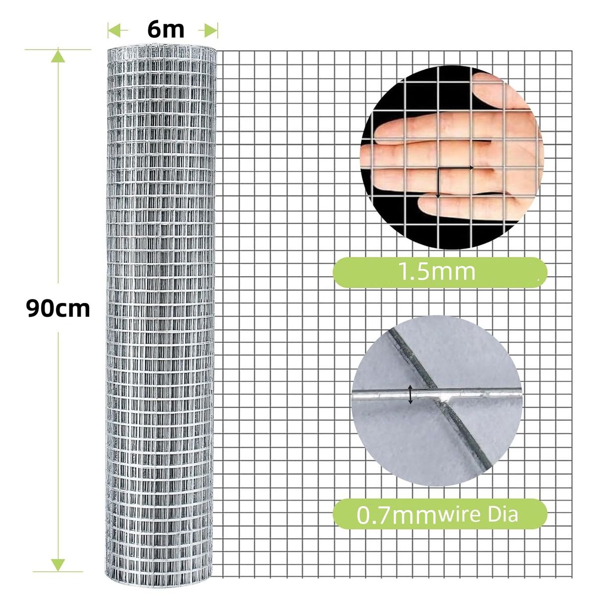 Malla Metalica Galvanizada,90cmx6m,Agujeros 15 mm,para Jaulas de Conejos, Jardín, Roedores Pequeños, marca KUANGYE - Foto 2